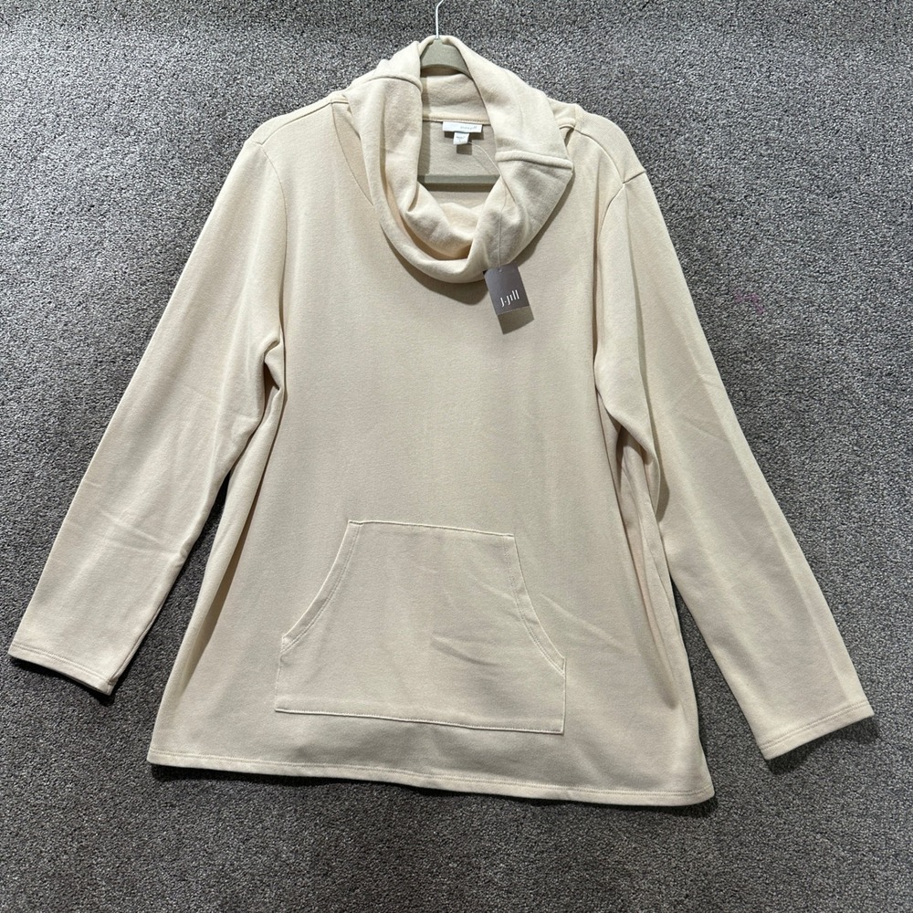 Pure Jill J. Jill Cowl Neck Pullover Sweater Kangaroo Pocket Large Neutral